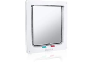 Voarge Tür für Katzen und Hunde, Schiebetür für Sicherheitsfenster für Haustiere, Eingang und Ausgang steuerbar, einfache Installation (M, Weiß)