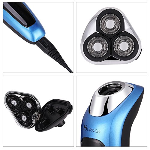 SURKER Elektrorasierer 3D Rasierer Bartschneider 3 in 1 Präzisionstrimmer, Vollständig abwaschbar Barttrimmer set Blau-Bestes Geschenk für Freund, Ehemann - 4