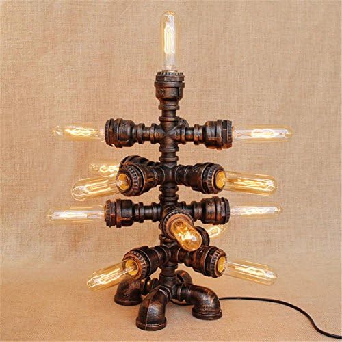 Atmko®Industrial Retro Water Pipes Table Lamp Vintage Loft Creative Desk Light for Living Room Bedroom Bar Hall Pub Study Cafe Iron Art Ambience Decoration Bedside Desk Lamp , F