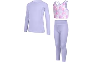 JiAmy Ensemble pour Filles 3 Pièces, Leggings de Yoga T-shirt Manches longues, Crop top Tenue de Sport pour 5 à 12 ans