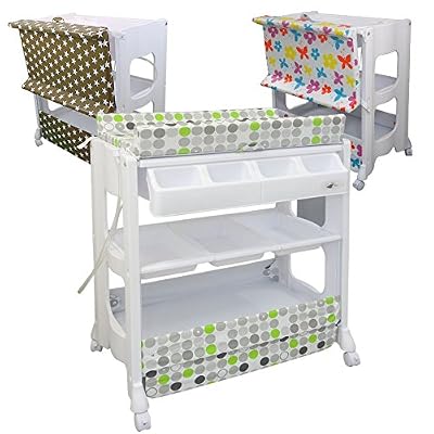 Monsieur Bébé ® Table à langer avec baignoire et rangements - Motif petit pois - Norme EN 12221