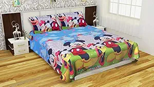 Newways Offered 188TC 3D Polycotton Double bedsheets with 2 Free Maching Pillow Covers Sheet Size 228x228 Color-Sky Blue Micky Mouse Design Cartoon(Kids)