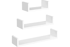 SONGMICS ÉtagÈre Murale Suspendue, Lot de 3, DÉcoration Salon, Longueur 30/45/60 cm, Tablette Flottante, CapacitÉ de Charge 10 kg, Salon, Bureau, Salle de Bain, Cuisine, Blanc Brillant LWS66W