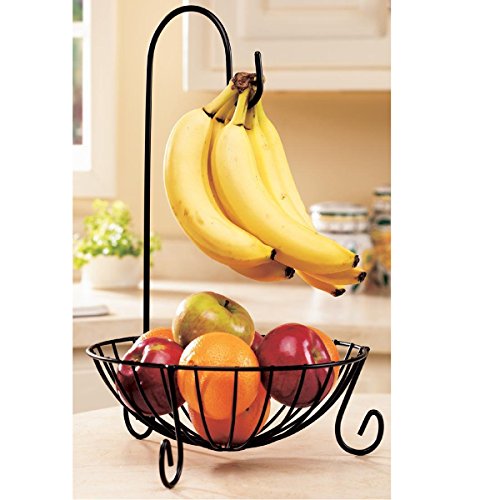 OUNONA Obstkorb mit Bananenhaken aus Metall Maße: 41 x 25 x 13cm (schwarz) - 5