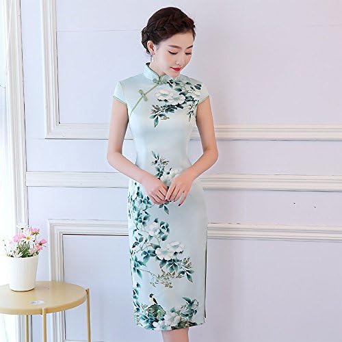 GUYIVVU Dress,Cheongsam Novelty Fashion Womens Knee Leng Cheongsam Chinese Female Polyester Qipao Dress Vestido Size S M L Xl Xxl Xxxl,8226,Xl