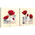 Wieco Art - Charming Spring Large Modern 2 Panels Gallery Wrapped Giclee Canvas Prints Abstract Floral Oil Paintings Style Pictures on Canvas Wall Art for Living Room Kitchen Home Decorations