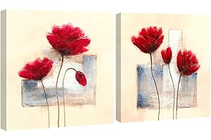 Wieco Art - Charming Spring Large Modern 2 Panels Gallery Wrapped Giclee Canvas Prints Abstract Floral Oil Paintings Style Pictures on Canvas Wall Art for Living Room Kitchen Home Decorations