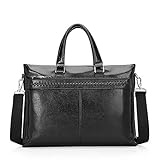 Chengzuoqing Laptoptasche Schwarzes Leder Messenger Bag für Männer Vintage Satchel Laptop Business Aktentasche mit Top Lift Griff Computer Case Business Schulter Aktentasche