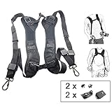 MATERIAL: Das Schulterpolster besteht aus einem strapazierfähigen Mesh-Gewebe in Kombination mit Neopren in der Farbe schwarz. Das Material des Gurtes ist vergleichbar mit dem Sicherheitsgurt im Auto: leichtes und dünnes aber durch seine Webung hochfestes und reißfestes Gewebe. Robuste Kamera-Befestigungsschraube mit Gummistopper und Montageplatte inklusive.