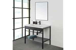 Inbagno Mobile bagno a terra 80 cm nero opaco, stile industrial completo di lavandino e specchio reversibile, Borg (Larghezza 80 cm)