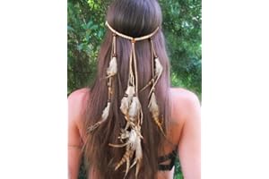 Fashband Cerchietto indiano con piume e nappa, stile hippie, vintage, tribale, accessorio per capelli per donne e ragazze