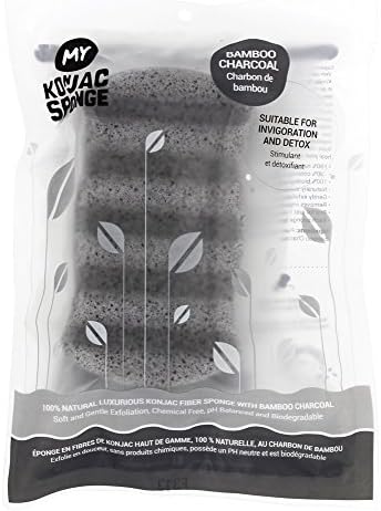 MY Konjac Sponge All Natural Fibre Body Sponge with Activated Bamboo Charcoal. Excellent for Invigoration & Detox. Leaping Bunny Cruelty Free and The Vegan Society approved.