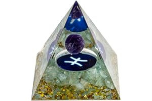 ERLIWAY 12 Zodiac Orgone Crystal Pyramid, Natural Amethyst Crystal Ball for Pisces Zodiac, 2" Orgone Healing Pyramid for Positive Energy Stress Reduce Healing Meditation Attract Wealth Lucky