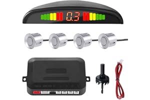 MOCNT Car Reverse Parking Sensors Car Rear Reverse Parking Radar System Car Parking Sensor Kit 4 Rear Sensor Auto Sound Alarm Alert Reverse Backup Radar Display Silver