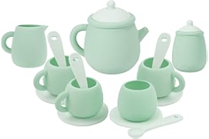 MCGMITT Service à thé en Silicone pour Enfants, 17Pcs Service à Thé Jouets Enfant Accessoire Jeux de Cuisine, Cuisine Enfant Jeux de Rôle de Tea Party Cadeau pour Garçons et Filles - Vert
