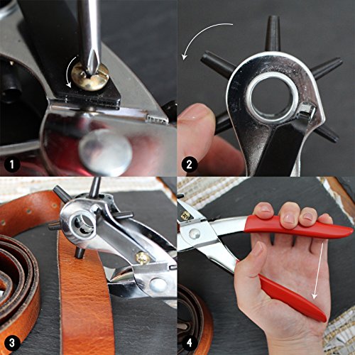 KurtzyTM 6-Loch Lochzange Revolverlochzange für Leder Handarbeit Werkzeug Gürtel Ösen Leinen u.v.m - 5