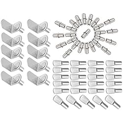 MZMing [60 pièce] 3 Styles de Goupilles de Support D'étagère Métal Compris les Supports en L-forme/étagères de Style Cuillère Plate/Goupilles d'étagère de Forme Cylindrique pour Armoires Bibliothèques