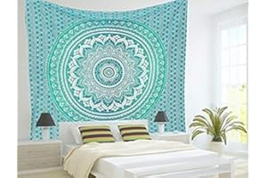 Popular Handicrafts - Tapiz indio original de mandala degradado, arte de pared o cobertor bohemio de cama con brillo metálico