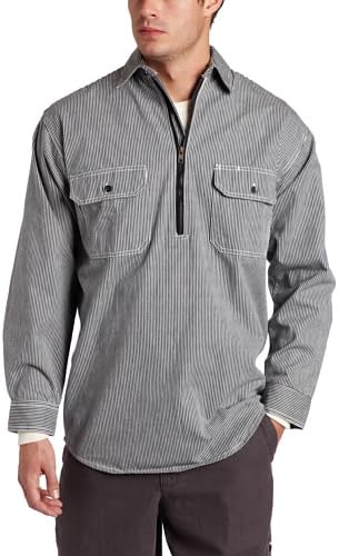 Key Industries Men's Hickory Stripe Long Sleeve Zip Front Logger Shirt