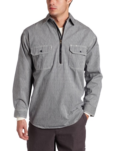 Key Industries Men's Hickory Stripe Long Sleeve Zip Front Logger Shirt