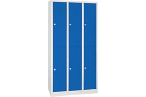 ‎SCHRANK & STUHL Schrank & Stuhl Spind Garderobenschrank Umkleideschrank Metallspind doppelstöckig - KOMPLETT MONTIERT (Enzianblau (RAL 5010), 3 x 2 Abteile (je 30 cm))