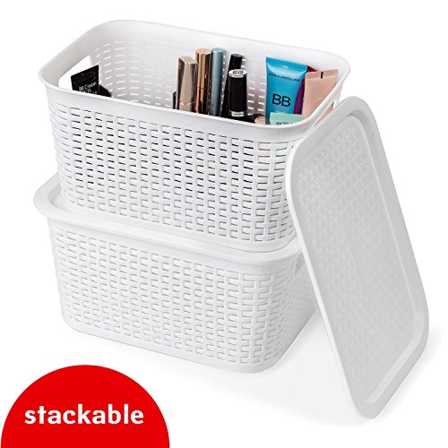 Tatkraft Petit Stilvolle Stapelbare Badezimmerkorb Aufbewahrungskorb mit Deckel Rattan-Optik 6L - 3