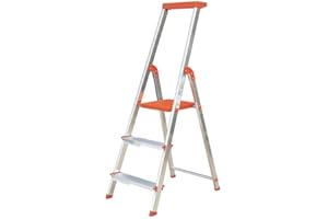 Escalera Aluminio Rolser BriColor 3 Peldaños - Mandarina. Certificada según Norma Europea EN-131 para Uso doméstico y Profesional.