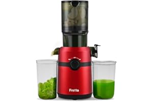Fretta Extractor de Zumos y Verduras, Apertura de 108MM, Licuadora Prensado en Frio para Verduras Frutas Enteras, 200W Slow Juicer Machine, Fácil Montaje y Limpieza, Sin BPA(Carmesí Ardiente,1L)
