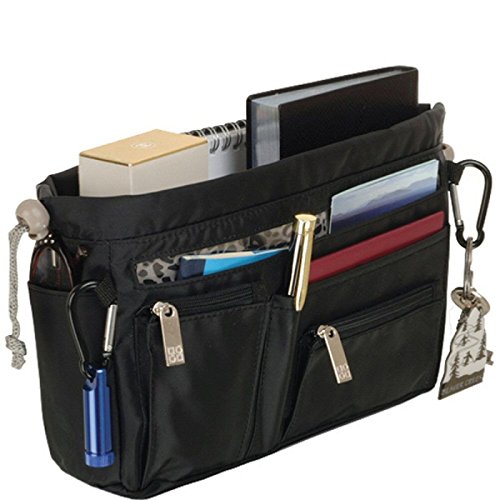 Handbag2Handbag bag organiser in Black with pebbles print lining clear trim and taupe toggles