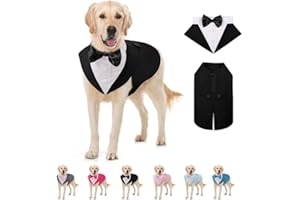 AOFITEE Dog Tuxedo Formal Suit and Bandana Set, Gentle Dog Wedding Party Suit Bow Tie Shirt Vest, Pet Tuxedo Costume Outfit with Detachable Bowtie Collar for Christmas Halloween Dress Up