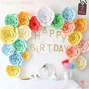 Party Propz 7Pcs Paper Flower Decoration for Birthday Backdrop Decoration, Craft, Party Supplies, Unicorn, Pony, 1st Birthday