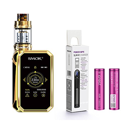Authentique SMOK G Priv 2 Kit 230W Écran tactile MOD Edition Luxe (Or) TFV12 Prince EU Tank 2mL Tank SMOK GPRIV 2 Cigarette électronique Inclusa Batteria 2X 18650 3000mAh Efest + PEACEVAPE  18650 Cha