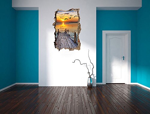 Pixxprint 3D_WD_S2521_92x62 kleiner Steg mit bezauberndem Sonnenuntergang Wanddurchbruch 3D Wandtattoo, Vinyl, bunt, 92 x 62 x 0,02 cm - 4