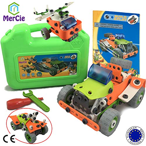 MerCie Bloques de construcción 5 en 1 | 161 Piezas para construirte un Auto 4x4, avión, helicóptero, Moto y Robot| Juguete de ingeniería para niños 5 6 7 8 9 10+ años | Gran Regalo para niños y niñas