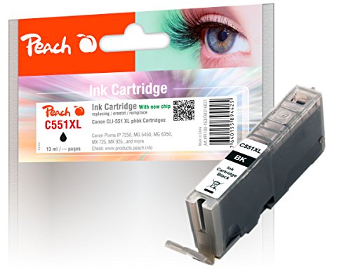 Peach C551XL ph bk XL-Druckerpatrone foto mit Chip kompatibel zu Canon CLI-551, CLI-551BK XL, schwarz