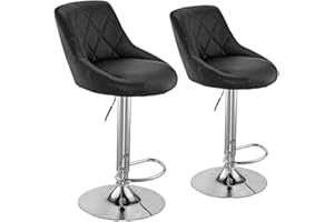 Panana Modern Bar Stools Set, Bar Chairs Breakfast Dining Stools for Kitchen Island Counter, Leatherette Exterior, Adjustable Swivel Gas Lift, Chrome Footrest and Base (Black)