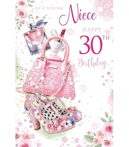 Handgemachte 30. Geburtstagskarte Für Die Nichte - Glitzerkuchen & Gläser In Rosa | Personalisierbar