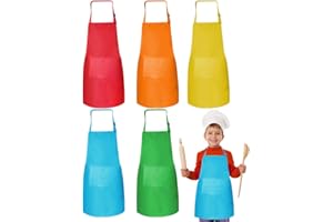 Heqishun 5 Pack Adjustable Kids Apron with Pockets Children Chef Apron for Cooking, Baking, Painting and Cooking Party
