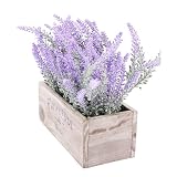 Lavendel in der Holzbox, Kunstpflanze, Lavendelpflanze, Höhe ca. 25cm - 2