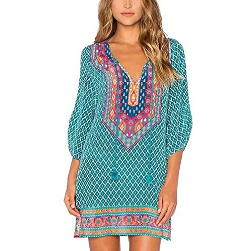 K-youth Vestido para Mujer, Vestidos Mujer Casual Verano 2018 Boho Vestidos Cortos Mujer Verano Vestido Playa Mujer Vestido de Playa Ropa de Mujer en Oferta (Verde, S)