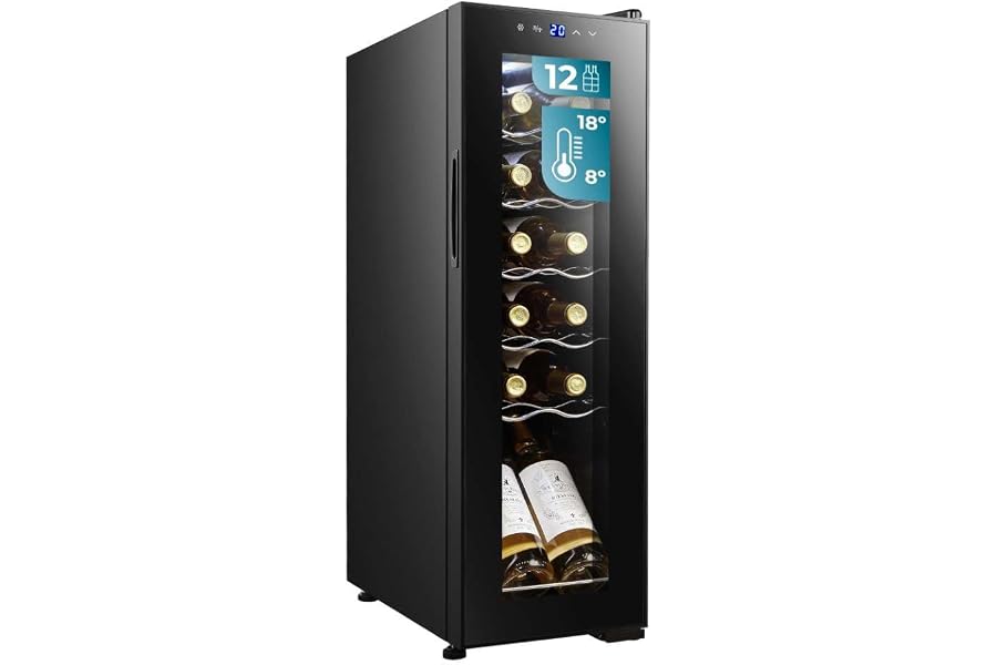 Cecotec Vinoteca Nevera para Vinos 12 Botellas Bolero GrandSommelier 1250 CoolCrystal Compressor. Libre Instalación, Temperat