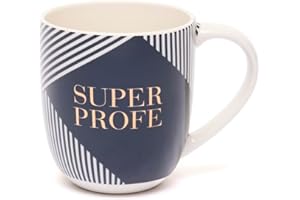 DRAEGER PARIS 1886 - Taza Cerámica Mensaje Super Profe Diseño Chic - 320 ml - Color Azul o Rosa con Detalles en Oro - Elegante y Decorativa - Apta Lavavajillas