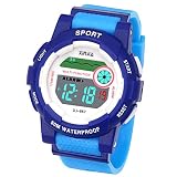 Jungen Digitaluhren Kinder Uhr Mädchen Jungenuhr Wasserdicht Sportuhren Digital Armbanduhr Uhr mit Wecker/Stoppuhr, Datum & Woche und Kalender (Blau)