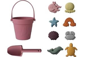 JasCherry 10 Piezas Juguetes de Playa de Silicona, Juguetes Playa Niños Bebe con Cubo Playa, Palas, Juego de Moldes de Arena de Silicona, Juguete de Exterior Regalo para Niño Niña(A)