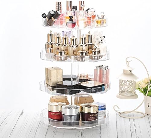 360-degree rotating makeup organizer transparent table dresser shelf skin storage box-D