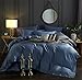 Produktbild Wangjianfeng Bettbezug Bettwäsche-Set Feste Reine Farbe Tencel Lyocell Weiche Gebürstete Mikrofaser Hypoallergen Reversibel 4 Stücke, Für Voller Königin-Size,Blue,Full
