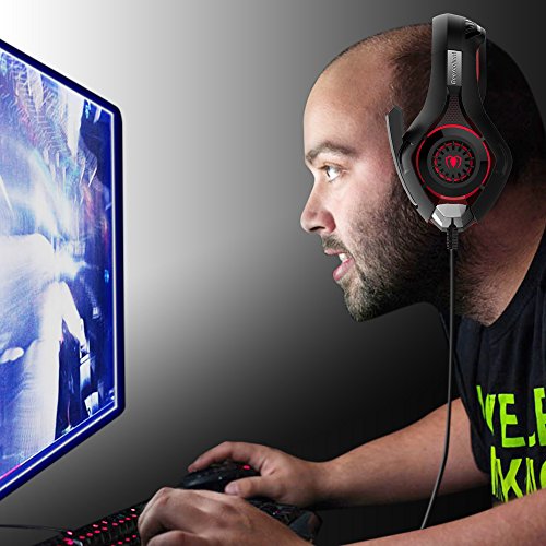 GM-1 Auricular para Juegos de PS4 Xbox One Tablet PC Celular  Est  reo LED Retroiluminada Auriculares con Micr  fono por AFUNTA-Rojo