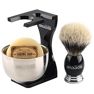 4pcs Shaving Set, Anbbas Silvertip Badger Shaving Brush with Black Resin & Alloy Handle,Acrylic Shaving Stand with Black… - Image 7
