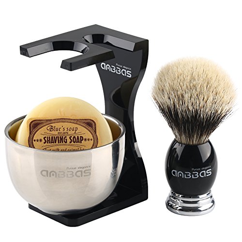 4pcs Shaving Set, Anbbas Silvertip Badger Shaving Brush with Black Resin & Alloy Handle,Acrylic Shaving Stand with Black… - Image 8