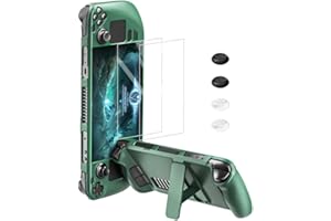 bibuks ﻿Steam Deck Case,Steam Deck OLED Protective Case,Non-Slip Skin Protective Shell Accessories with Kickstand ,2 Screen Protector, 4 Thumb Grip (Green)